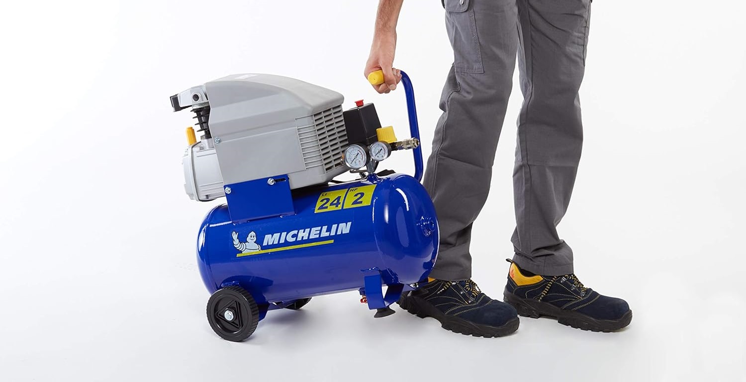 MICHELIN - Compresor de Aire Monoblock 2HP 24L 8Bar CA-MB24 - Portátil, Silencioso - Kit Completo de Accesorio compresordeaireelectrico.com